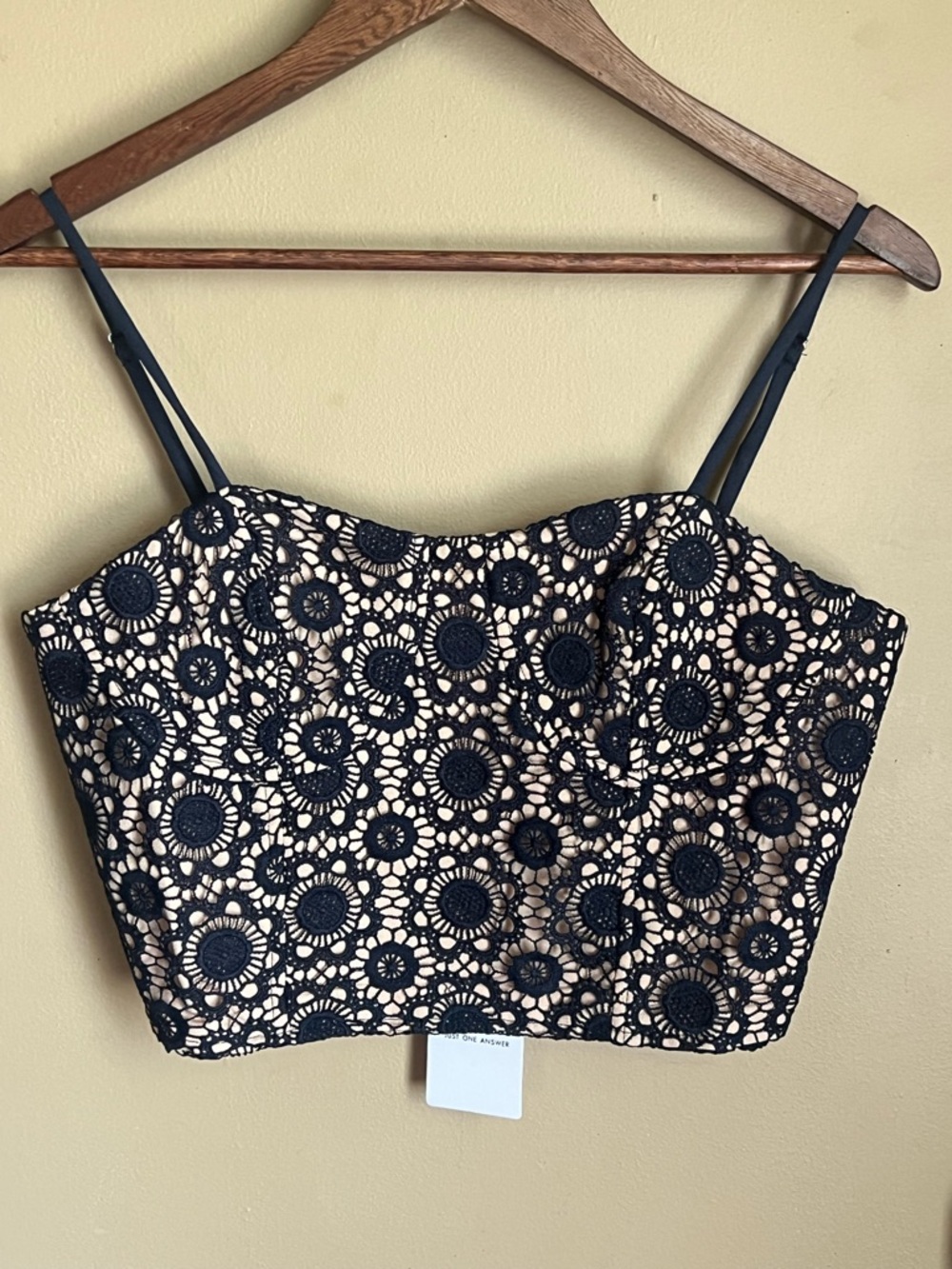 J.O.A. Navy Floral Lace Overlay Nude Crop Cami